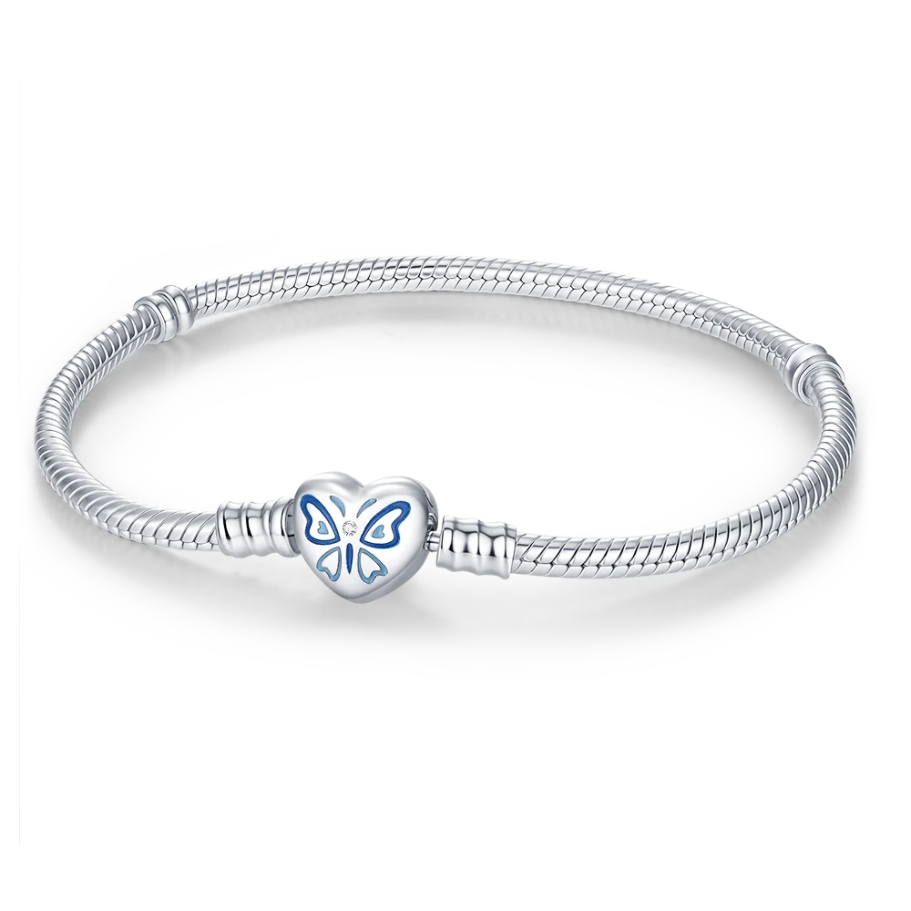 925 Sterling Silver Drop Rubber Bracelet | Love Butterfly & Clover Charm for Women’s DIY Jewelry & Gift