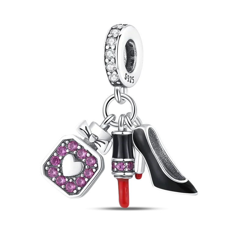 925 Sterling Silver Fashion Life Series Charms – High Heels, Lipstick, Dress & Perfume Beads Fit Pandora Bracelets DIY