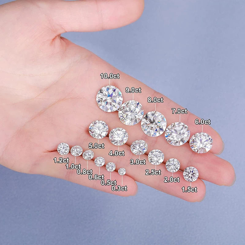 Super White D Color Moissanite Loose Stone – 0.1 to 20 Carat Round Cut 3EX – Pass Diamond Tester with GRA Certificate