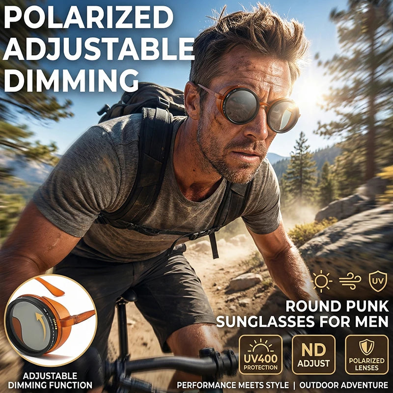 Polarized Adjustable Dimming Round Punk Sunglasses for Men – 2025 Luxury Brand Vintage Steampunk Sun Glasses | UV400 Shades