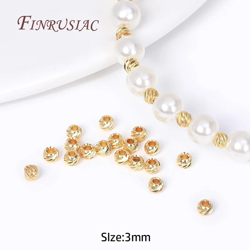 18K Gold Plated Brass Spacer Beads – Cut Pattern Round Stripe Separators for DIY Jewelry Making Accessories
