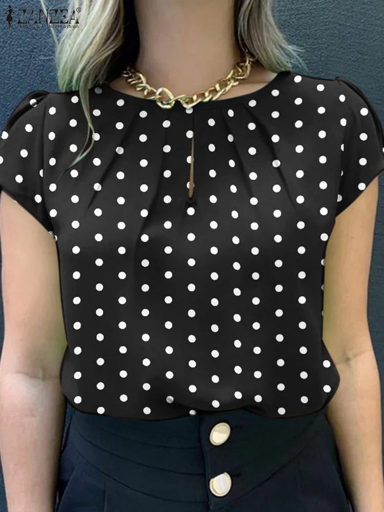 2024 Summer Tunic Top 🌸 ZANZEA Polka Dot Short Sleeve Blouse Women ✨