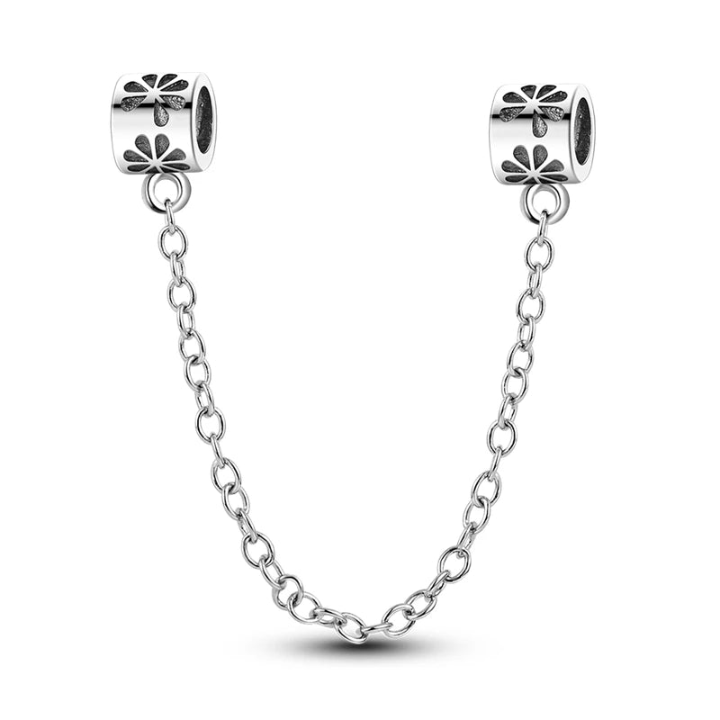 925 Sterling Silver CZ Pave Daisy Clip Charm & Safety Chain – Fits Original Pandora Bracelet, Women’s Silver Stopper Beads Jewelry