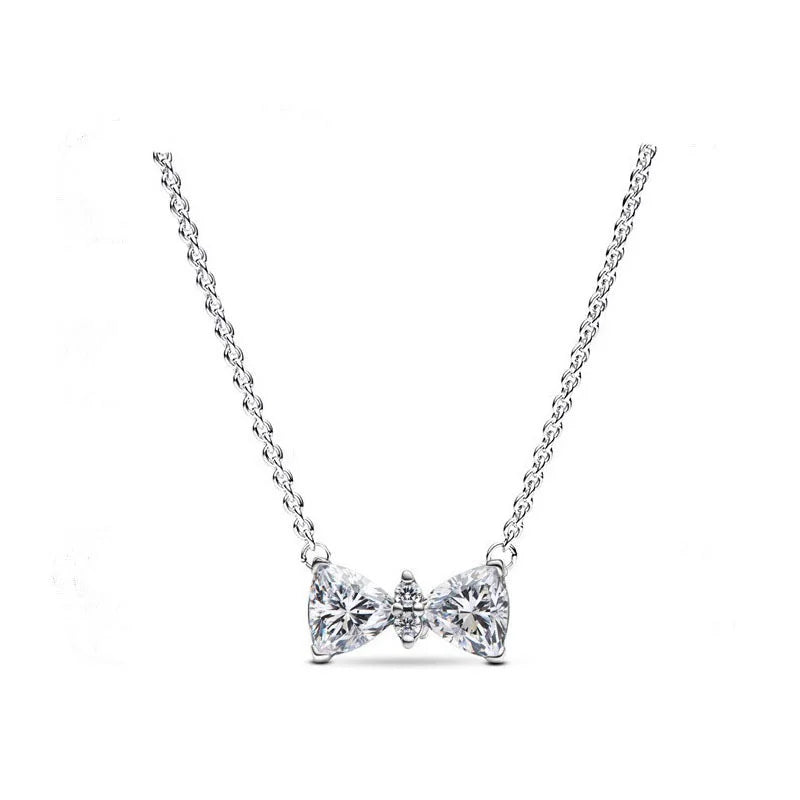 925 Sterling Silver Golden Round Necklace & Bow Earrings Set | Stars, Moon & Heart Charms Beads Women Jewelry Gift