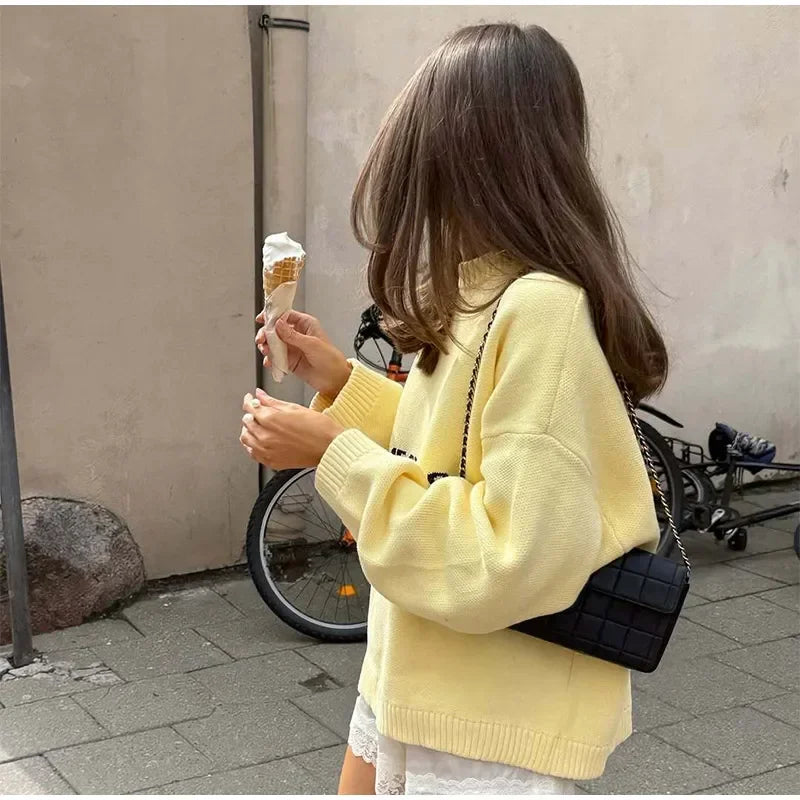 2025 Women’s Oversize Knitted Top | Full Sleeve Round Neck Pleated Loose Sweater | Autumn Daily Streetwear