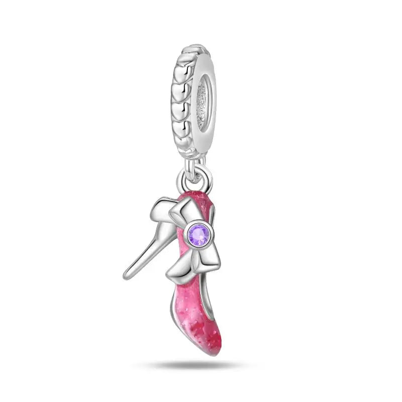 925 Silver Plated Magic Mirror Princess Angel Pink Charm Beads | Fits Original Pan 925 Bracelet | Exquisite DIY Jewelry