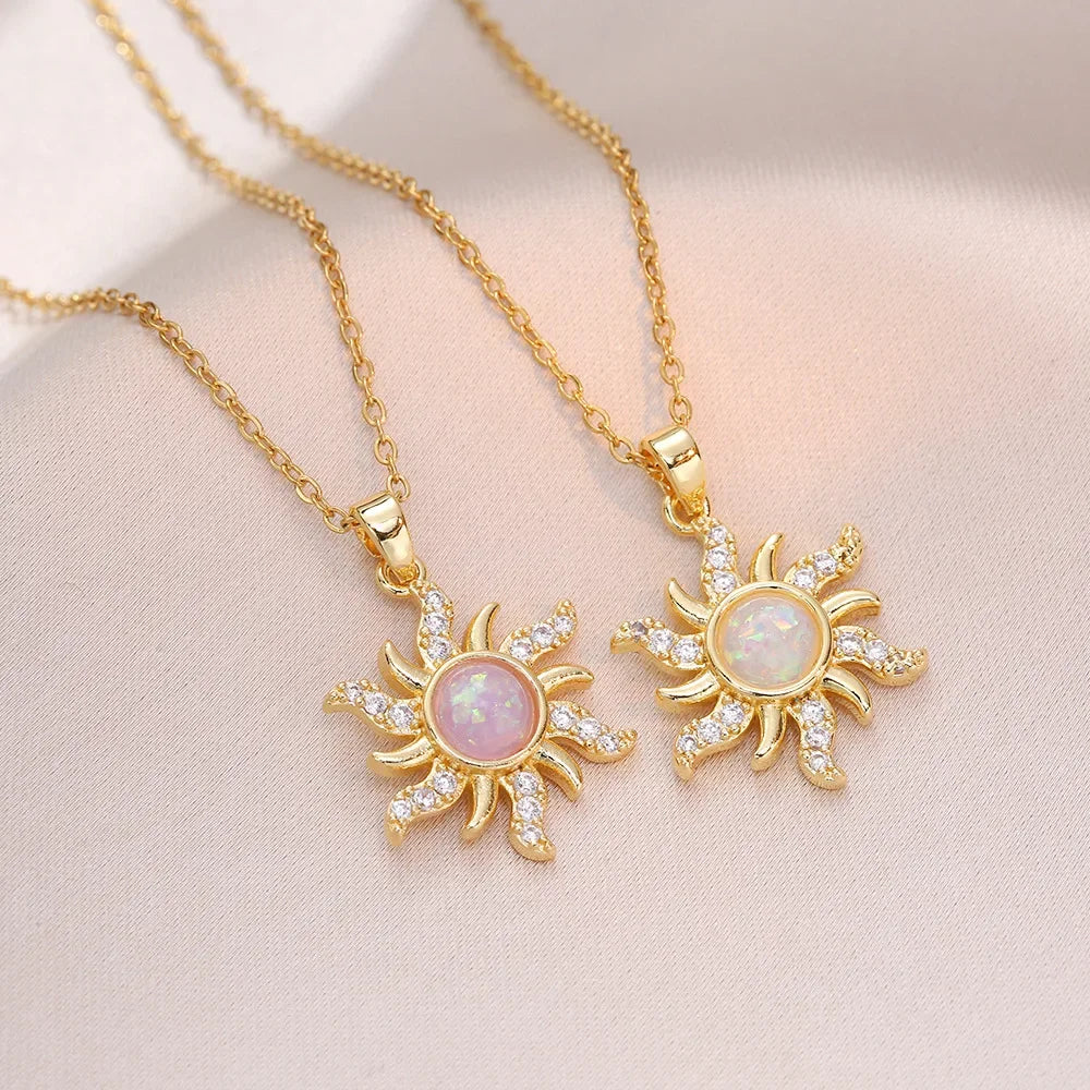 Sun Necklace for Women – Gold Plated Opal Sun Pendant Rapunzel Choker Wedding Party Jewelry Gift