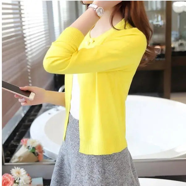 🌼 Yellow Spring Cardigan Sweater 🌞 Thin Sunscreen Shawl Coat 👗 Girls Long Sleeve Summer AC Wear