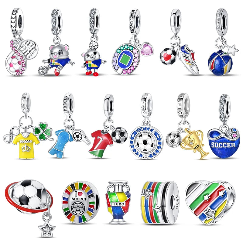925 Sterling Silver Soccer Trophy Jersey Charm Beads – Fits 3mm Bracelets DIY Jewelry