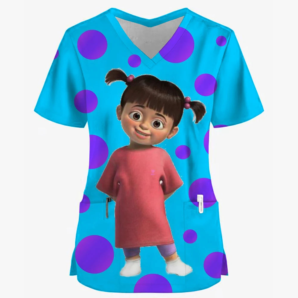 Women’s Disney Toy Story Print Surgical Uniforms – V-Neck Short Sleeve Medical Scrubs