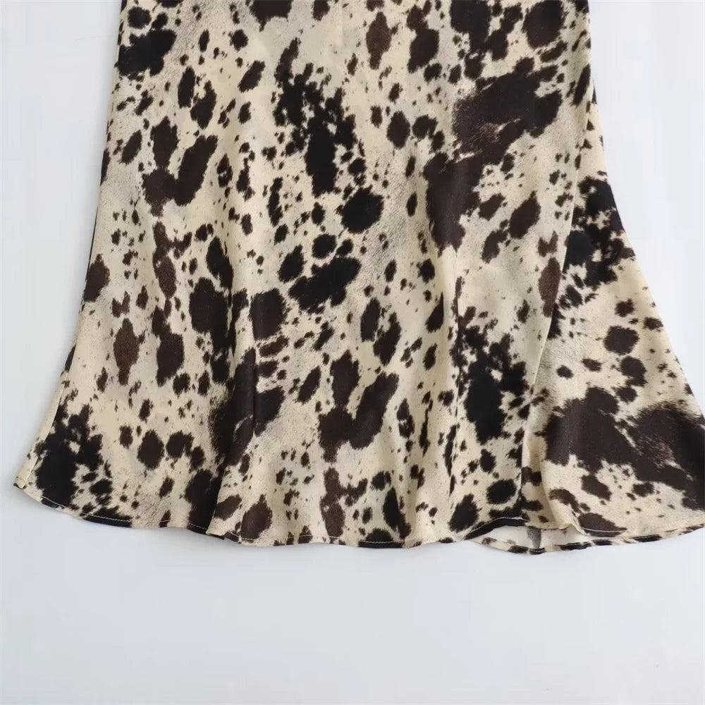 2024 Spring Summer Women’s High Waist Animal Print Silk Satin Midi Skirt | Fashion Niche Skirt