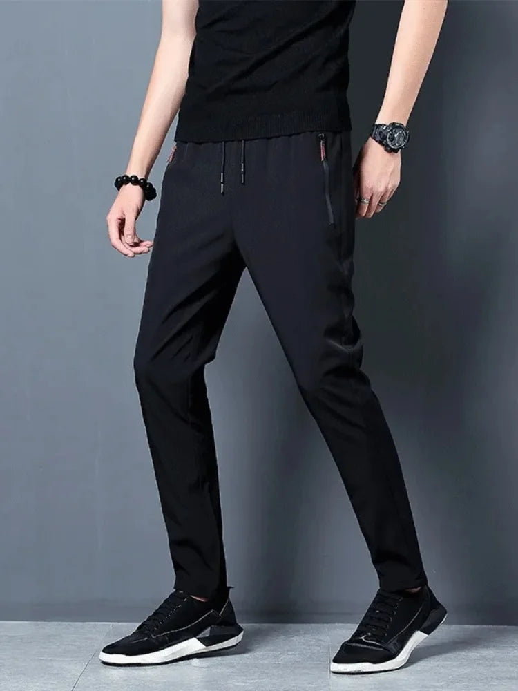 Ice Silk Men’s Pants 2023 – Black & Gray Summer Casual Business Straight Leg Sweatpants