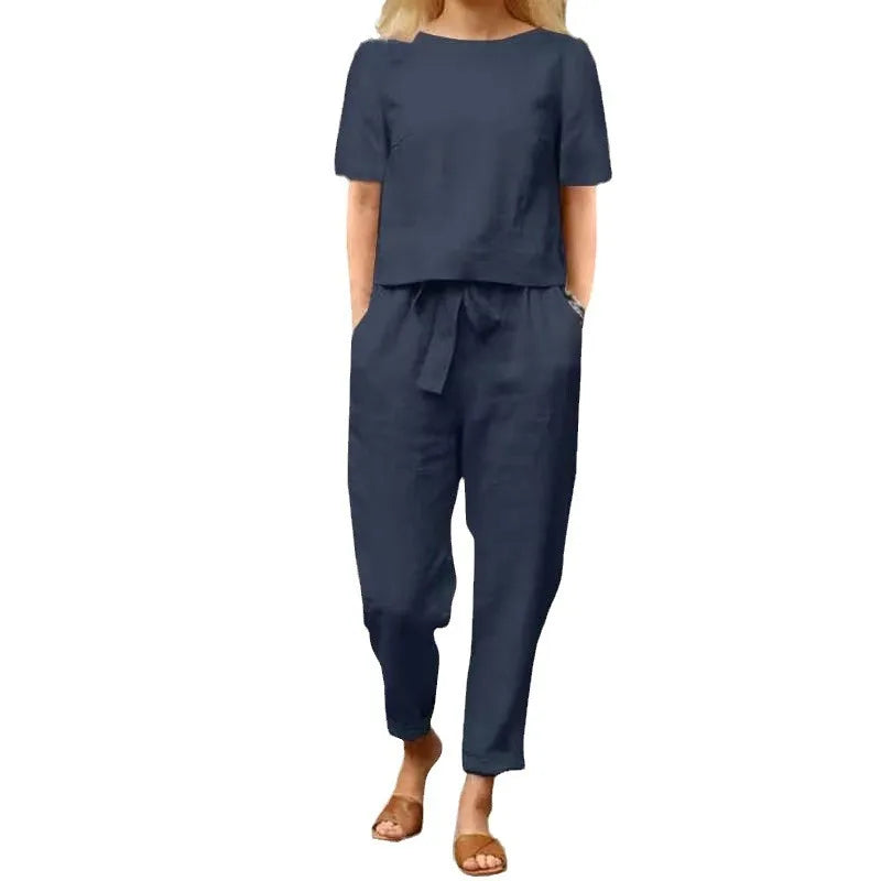 Casual Elegant Ladies 2 Piece Set – Spring Cotton Linen Long Sleeve Top & Loose Pants Set 🌸👚👖
