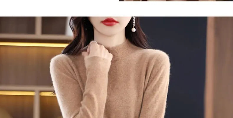 Women’s Mid-Length Knitted Wool Dress – High Collar Long Sleeve Casual Autumn Commute Dress for Ladies