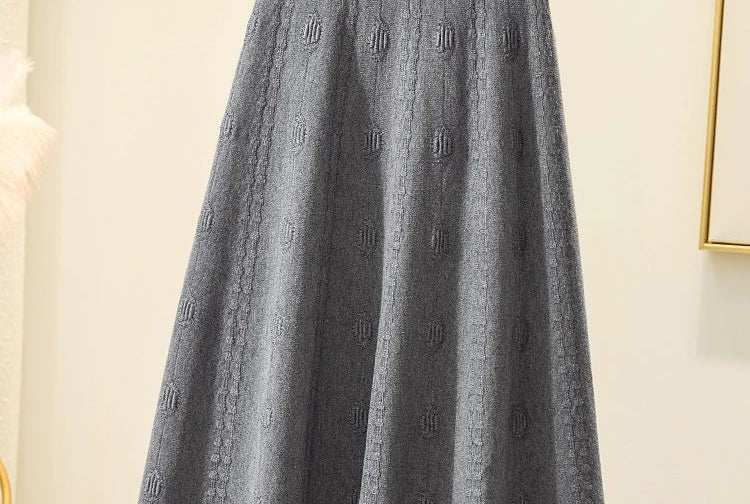 High Waist Knitted Midi Skirt – Women’s Sweater Matching Large Flounce A-Line Umbrella Skirt | Spring, Autumn & Winter