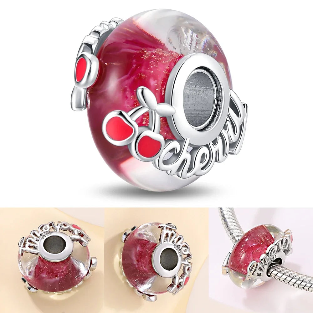2025 Classic 925 Sterling Silver Colored Flower & Leaf Murano Glass Charm Beads | DIY Bracelet