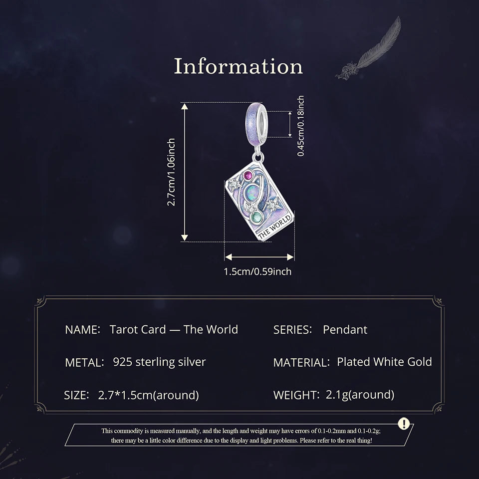 WOSTU 925 Sterling Silver Tarot Card Charm | The World Rainbow Bead Pendant for Women – DIY Bracelet & Jewelry Making