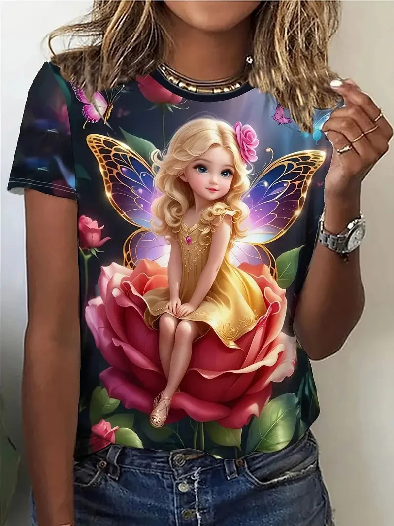 Summer Fairy Tale Princess Elf 3D Print Women’s T-Shirt – Harajuku Y2K Casual O-Neck Tee 👕✨