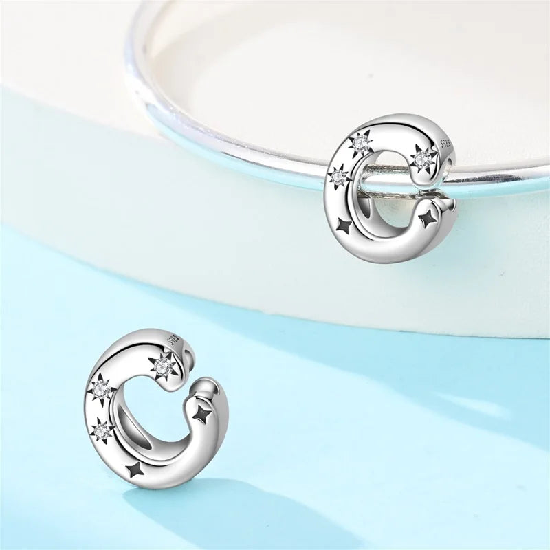 Classic 925 Sterling Silver A–Z Alphabet Charms | Letter Beads with Stars Fit Original Bracelet DIY Jewelry for Women