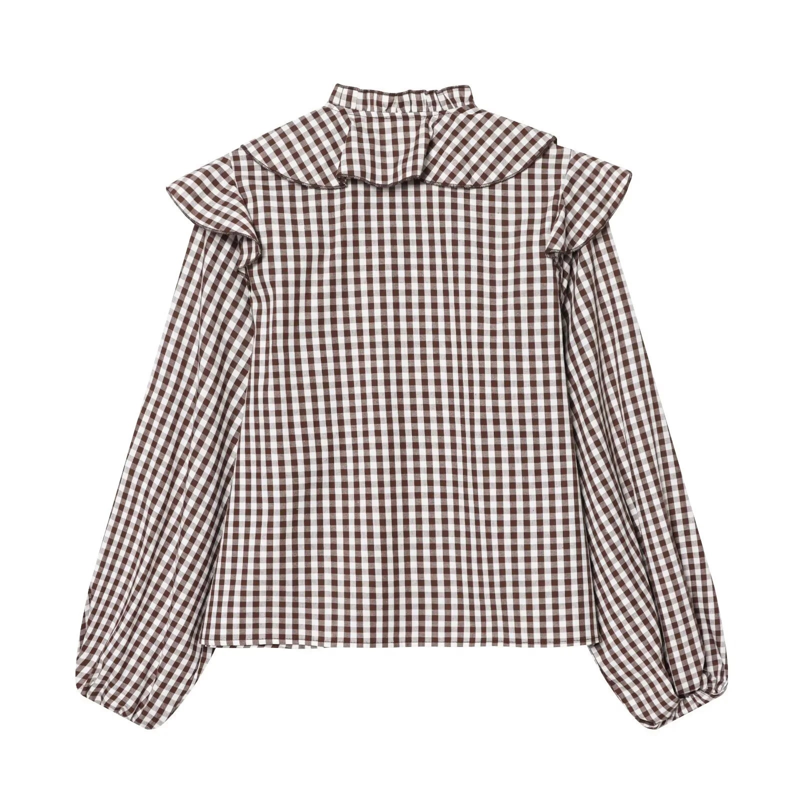 2025 Women’s Winter Casual Small Check Layered Shirt – Round Neck Long Sleeve Loose Top ❄️👚