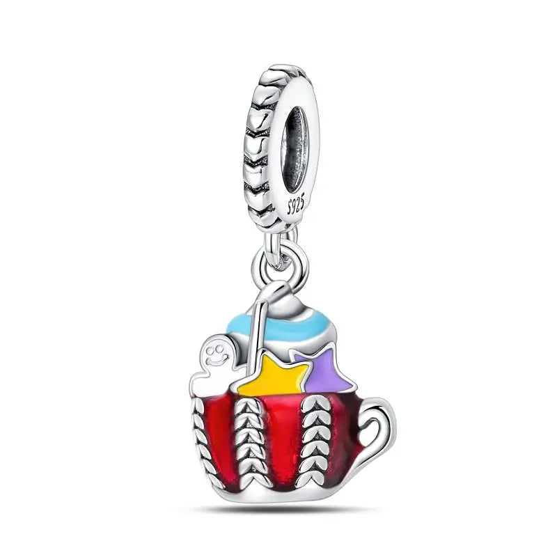925 Sterling Silver Chocolate & Coffee Charm Beads | Fits Original Pandora Bracelet | DIY Jewelry Souvenir Gift