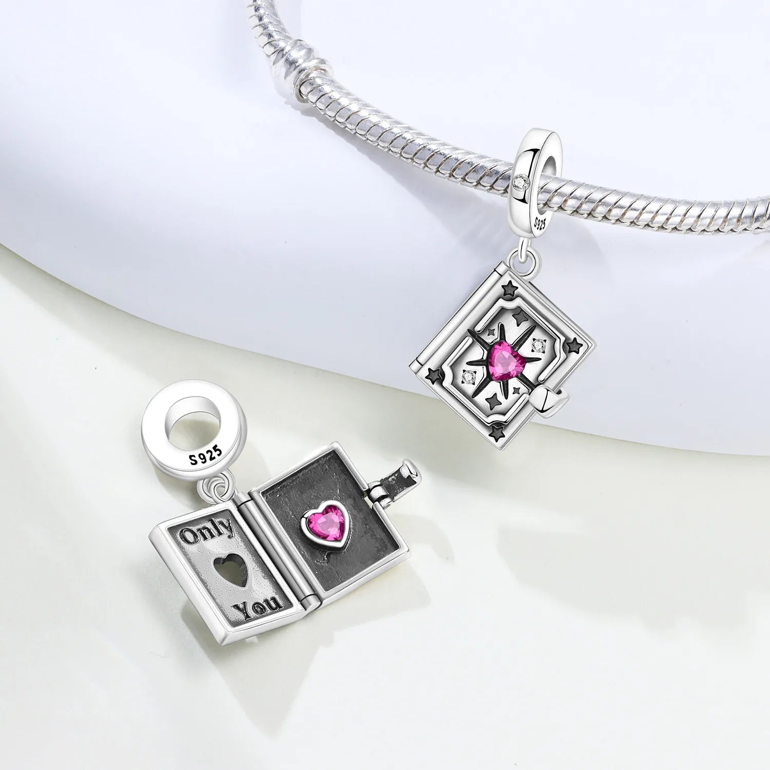 PANPOKI 925 Sterling Silver Switchable Book Pendant Charm | Original Bracelet Beads DIY Jewelry Gift for Women
