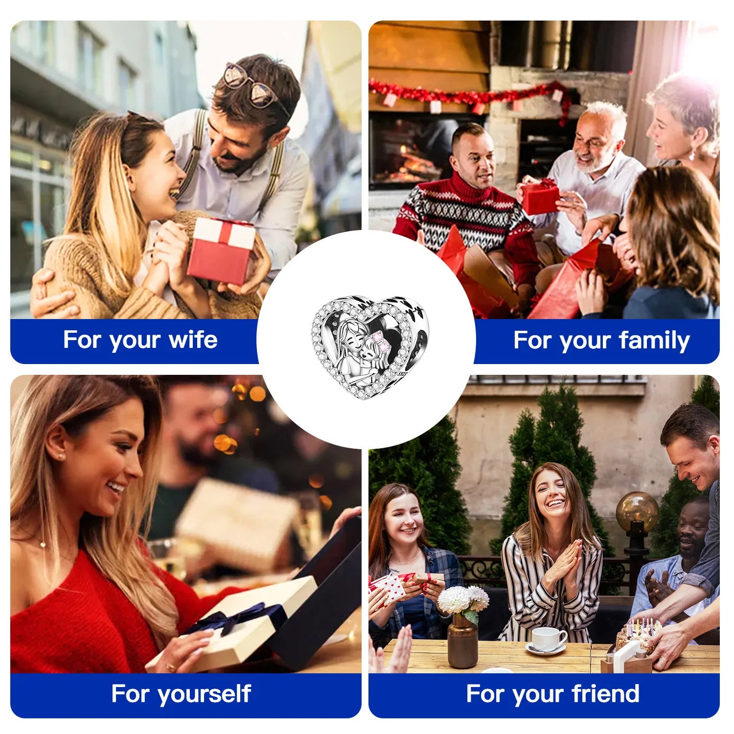 925 Sterling Silver Mother Daughter Love Embrace Pendant Charm | Heart Shaped Bracelet Bead DIY Fine Jewelry Gift