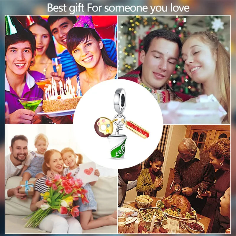 925 Sterling Silver Chocolate & Coffee Charm Beads | Fits Original Pandora Bracelet | DIY Jewelry Souvenir Gift