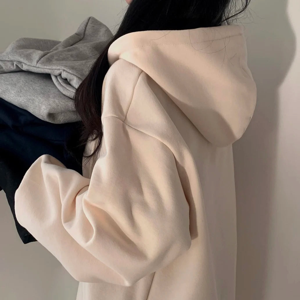 Chic Winter College Long Hoodie Dress ❄️ Lazy Fleece A-Line Side Slit Dress 👗 Pure Color Polyester Fiber 🧵