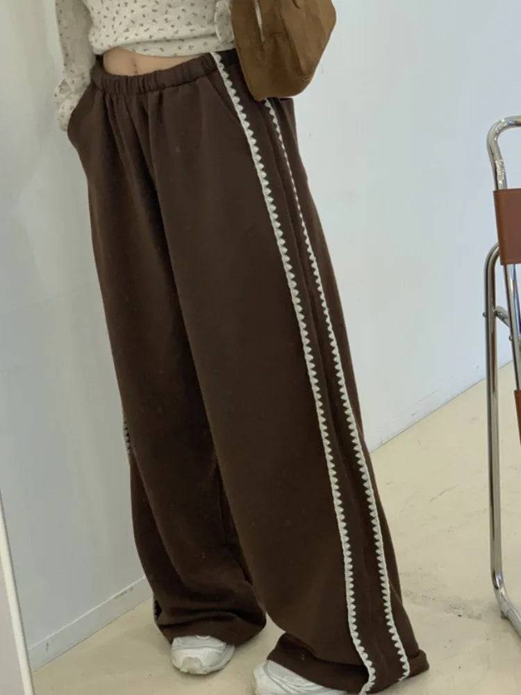 Chic Autumn Winter Loose Casual Pants – Color Block Side Stripe Floral Women Sweatpants Long Trousers