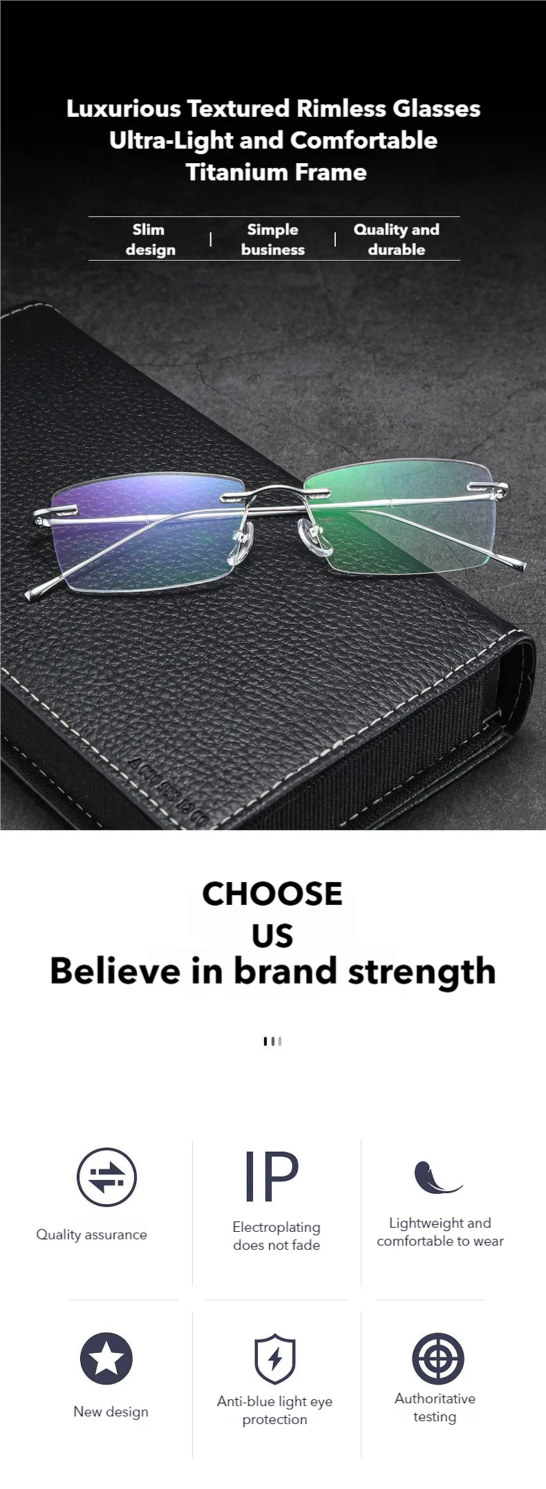 O-Q CLUB Ultra-Light Titanium Rimless Reading Glasses – Men’s Fashion Prescription Eyewear