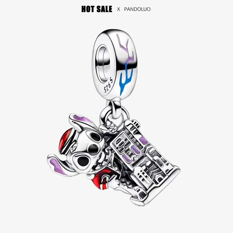 925 Silver Disney Christmas Charm Trio | Mickey Wreath Minnie Ice Skating Bead Pendant Fits Pandora Bracelet