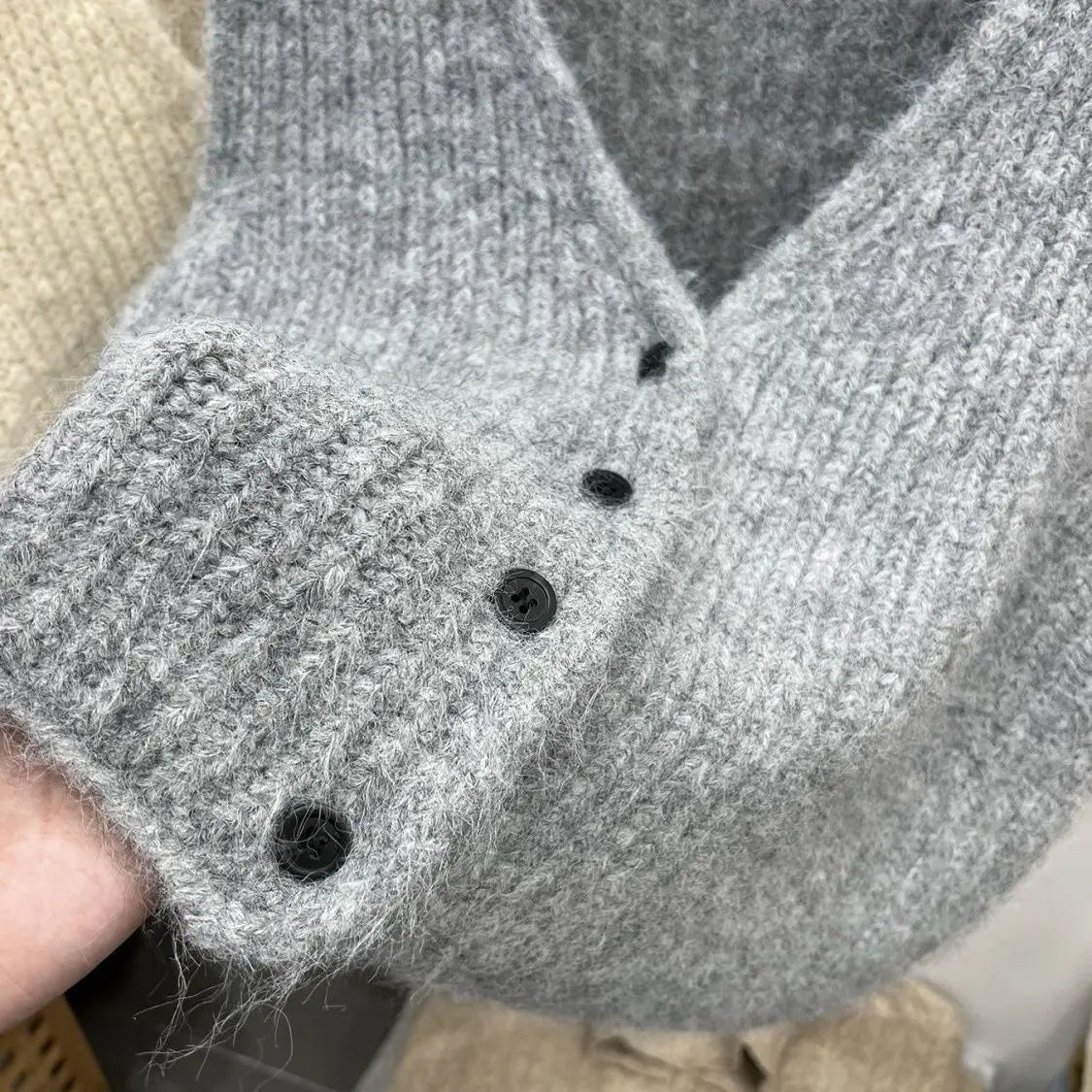 2025 Women’s V-Neck Wool Vest | Grey Loose Knit Cardigan | Autumn Winter Thick Sweater Fashion