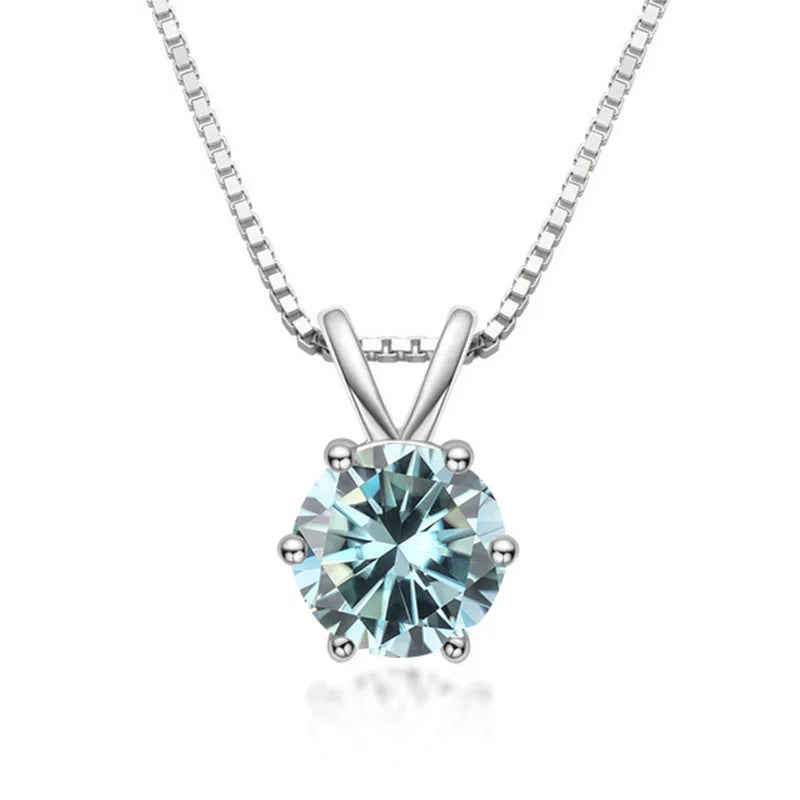 TY 1ct Moissanite Pendant Necklace – S925 Sterling Silver Solitaire Chain for Women