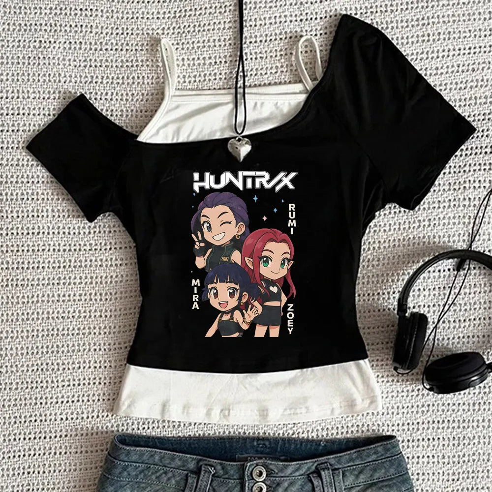 Y2K KPop Demon Hunters Graphic Sleeveless Tank | Casual Harajuku Streetwear | Japanese Rock Punk Camis