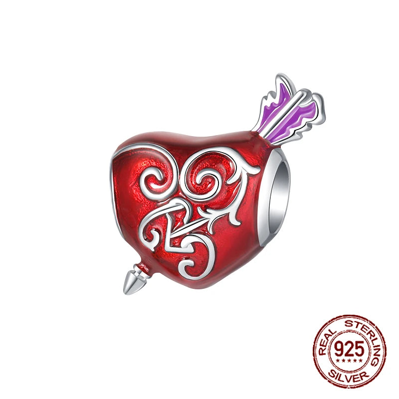 925 Sterling Silver Red Series Charms | Heart, Car & Strawberry Dangle Beads for Original Bracelet DIY Jewelry