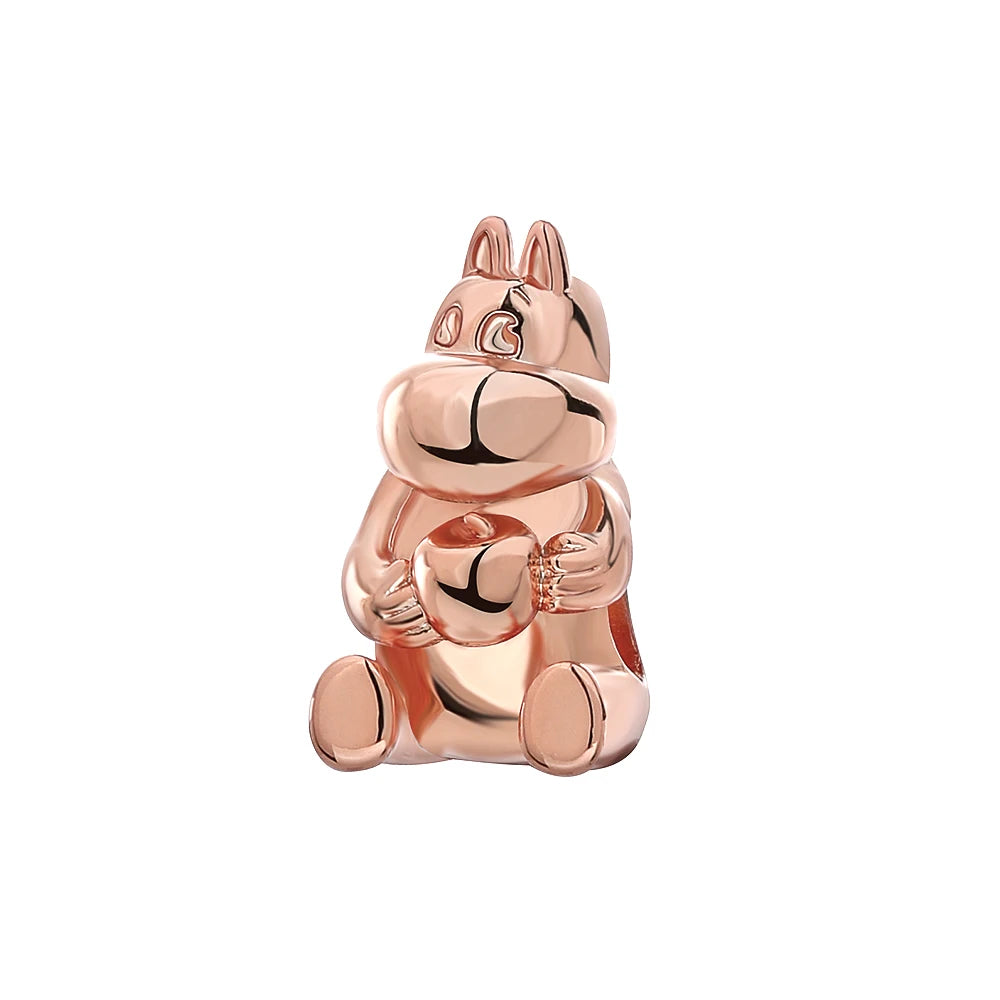 925 Sterling Silver Rose Gold Rabbit & Eiffel Tower Charm | Fit Original European Bracelet DIY Jewelry