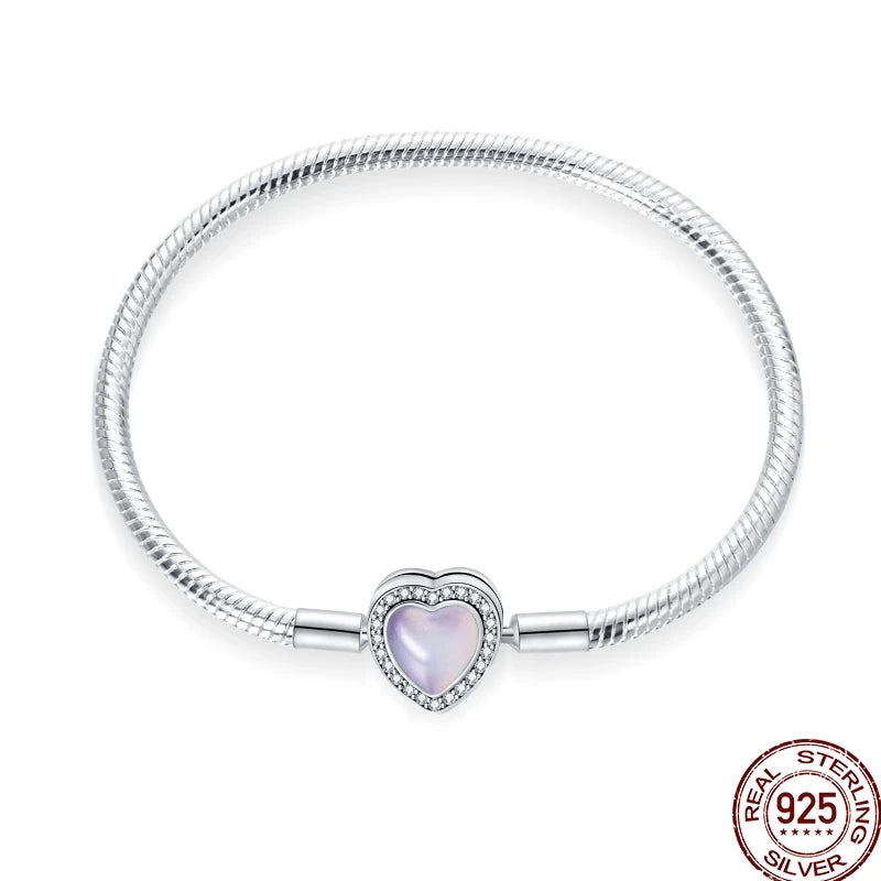 925 Sterling Silver Heart Moon Sun Clasp Charm Bracelet | 17–20CM Original Bracelet for Women | Fits Pandora DIY Beads Jewelry
