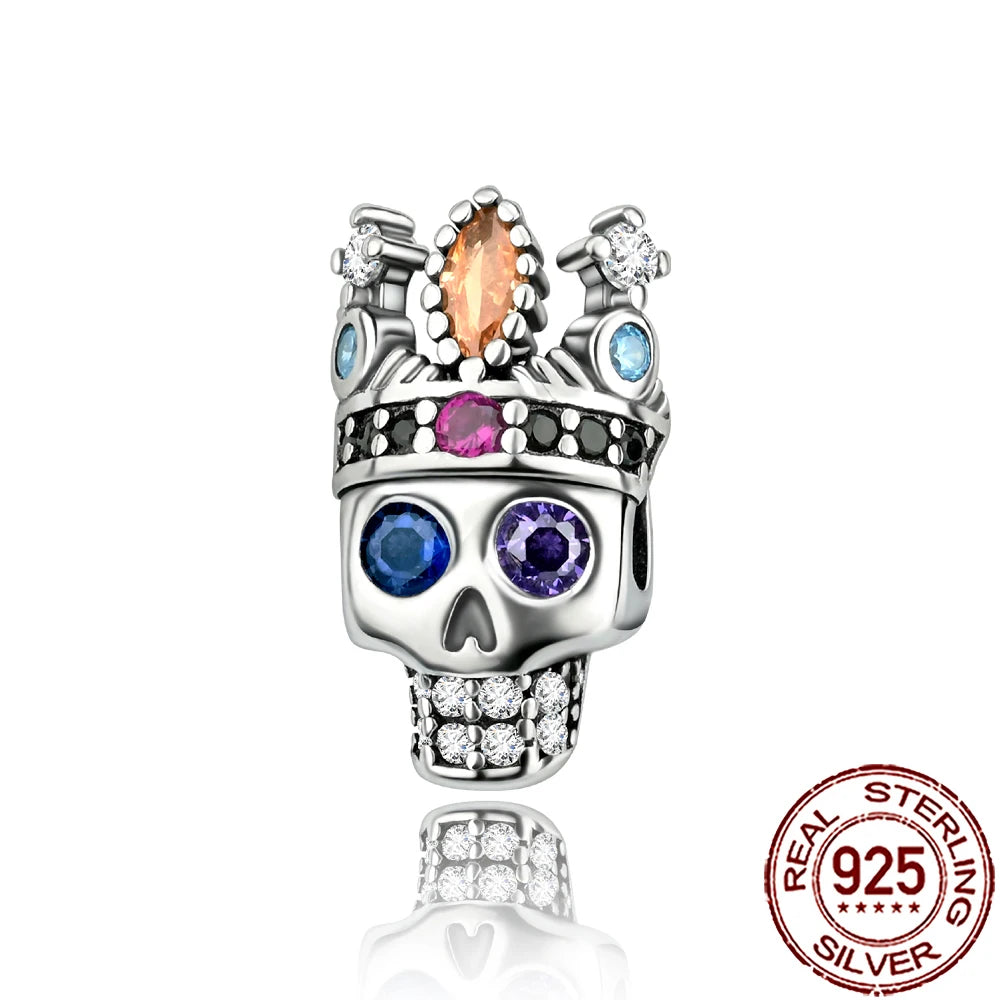 Gothic 925 Sterling Silver Grim Reaper Skull Charm Bead Fit Pandora Bracelet