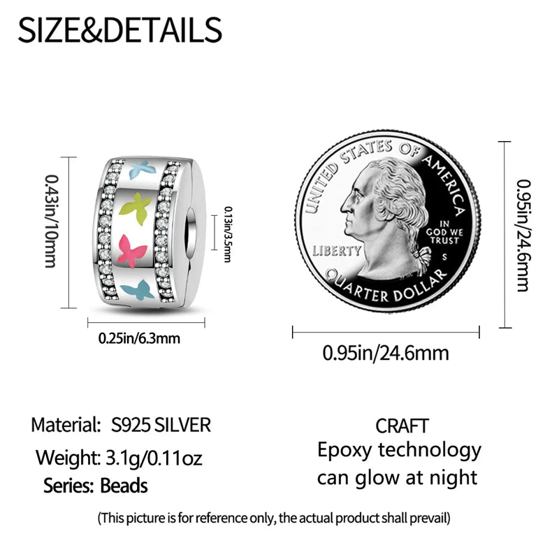 925 Sterling Silver Luminous Butterfly Star Moon Charm Bead | Round Clasp Bead for 3mm DIY Bracelet Jewelry Gift