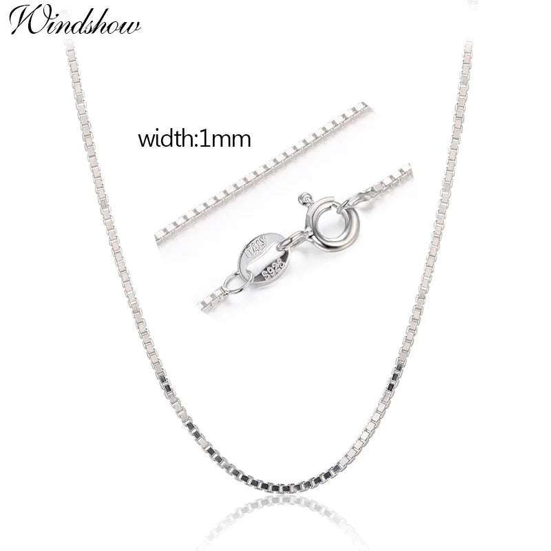 925 Sterling Silver Box Chain Necklace – Thin 1mm Solid Silver Chain for Women, Men & Kids (35–80cm)