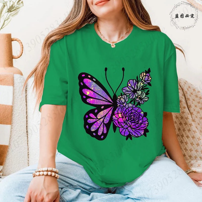 Women's Butterfly Flower Graphic T-Shirt – Aesthetic Short Sleeve Casual Summer Tee 2026 🦋🌸