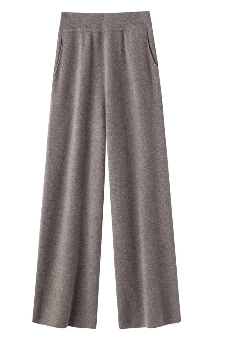 Elegant Women’s High Waist Wide-Leg Pants – Baggy Straight Knitted Trousers with Pockets