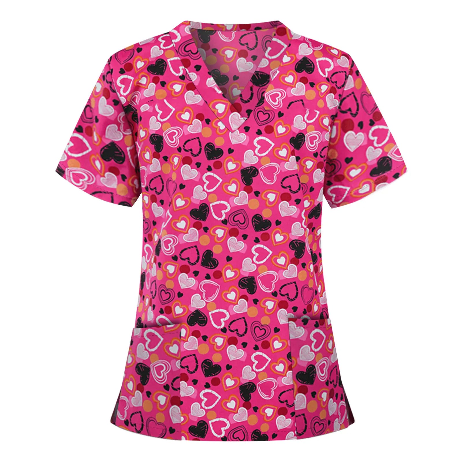 Women’s Heart Print Medical Top ❤️ V-Neck Short Sleeve Nursing Uniform ✨