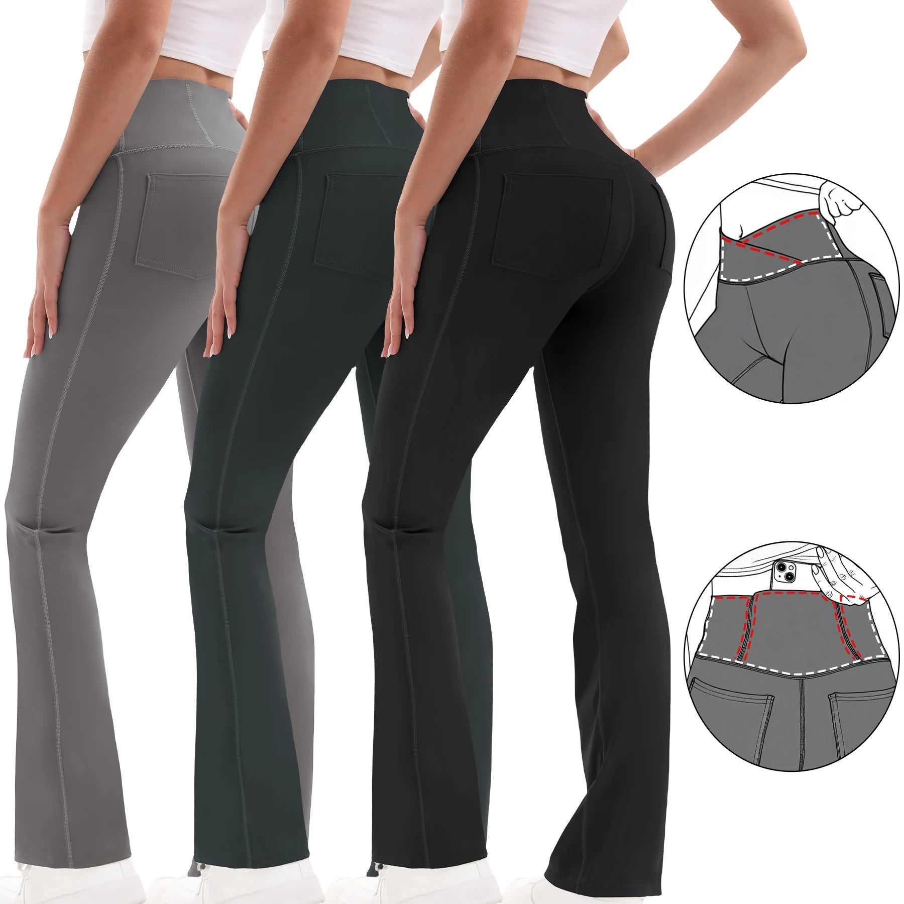 Crossover V-Waist Flare Leggings – Women’s High Waist Tummy Control Wide Leg Yoga & Workout Pants