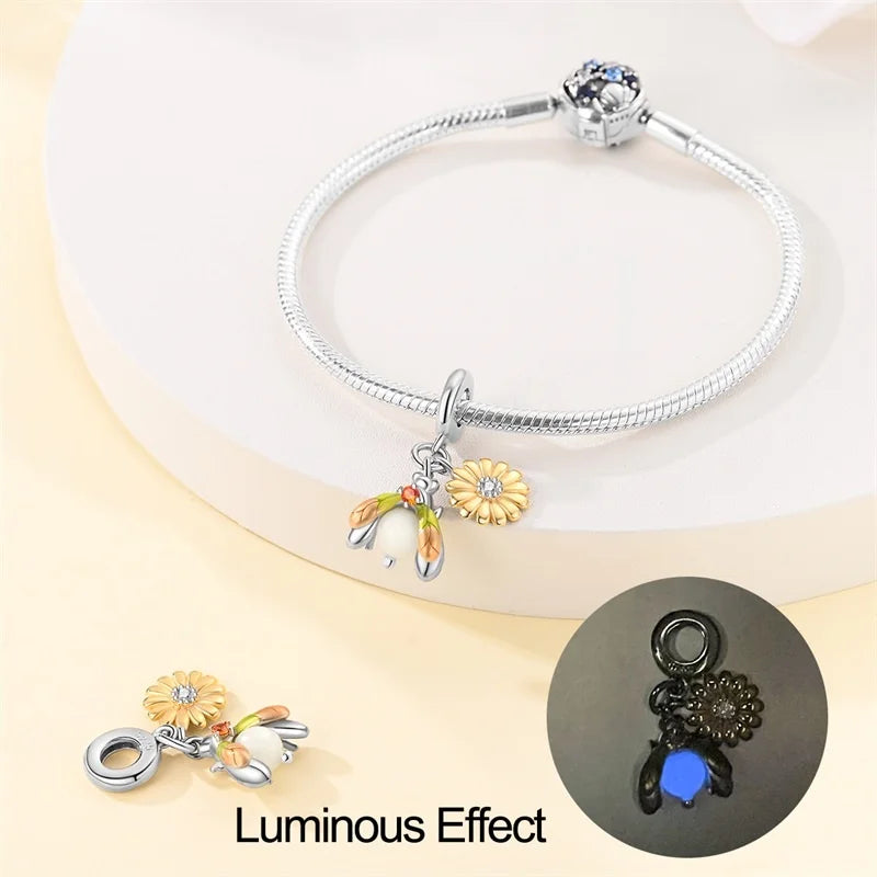 925 Sterling Silver Squirrel & Maple Leaf Charm | Shiny Zircon Autumn Beads Fit Pandora Bracelet DIY Jewelry