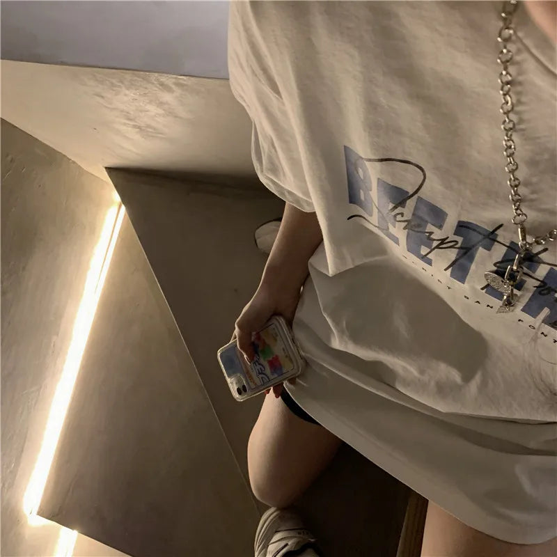 Oversized American Street Style T-Shirt for Women | Retro Loose Cotton Casual Top