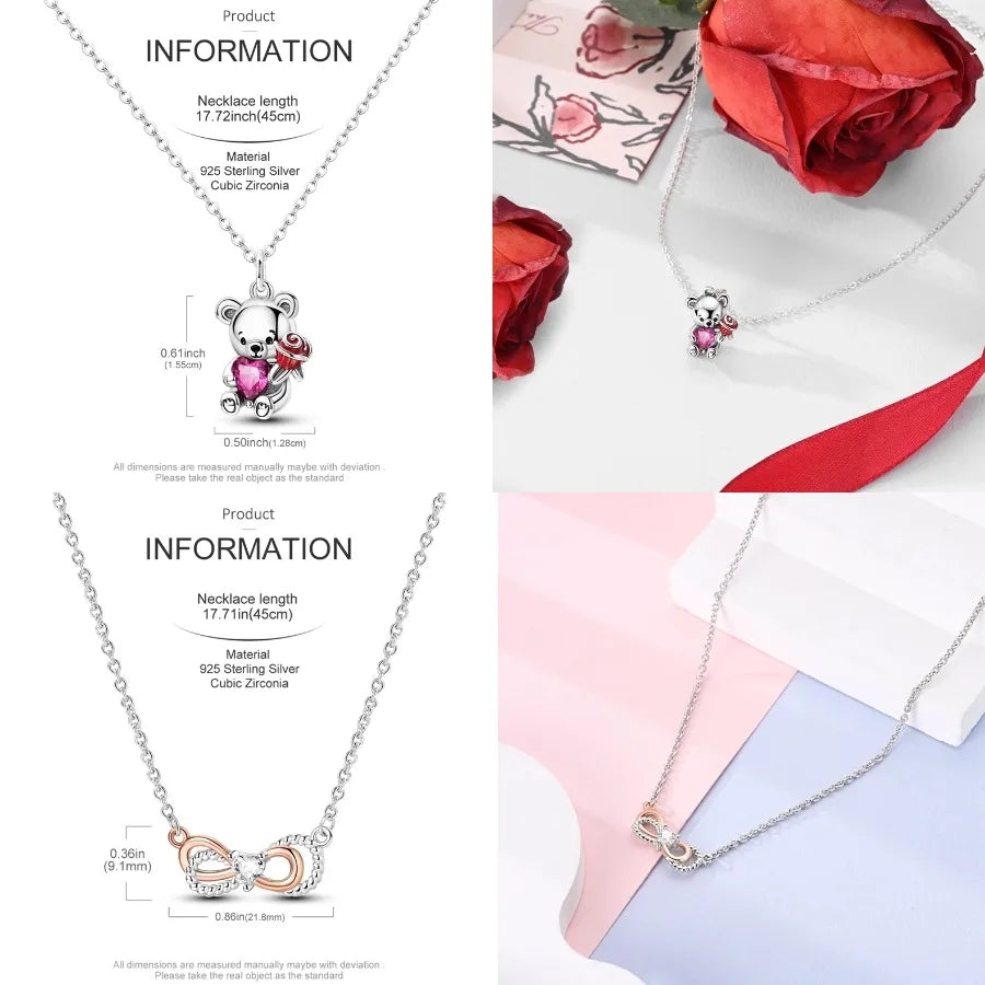 Heart to Heart Necklace 925 Sterling Silver Love Pendant Chain for Women – Wedding & Engagement Fine Jewelry