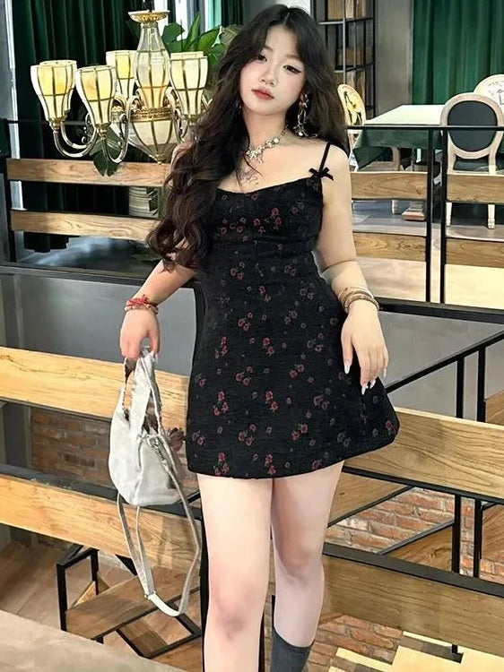 2025 New Korean Style Slimming Floral Print Tiered Dress – A-Line Skirt with Waist-Cinching Design | Trendy Women’s Dress