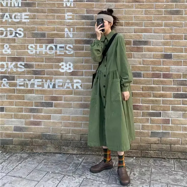 Retro Polo Collar Long Shirt Dress for Women – Loose Fit Casual Tea Break Gown | Elegant Everyday Fashion